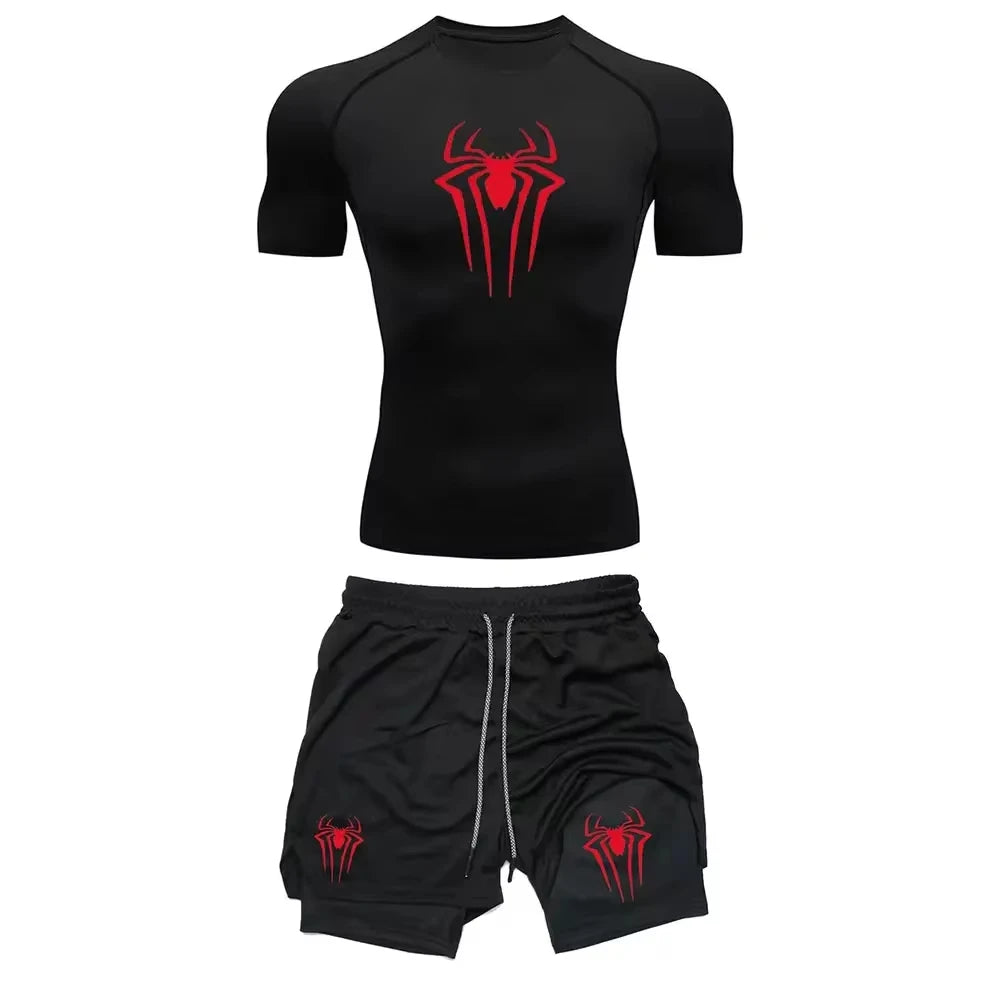 Men’s Spider Print Compression Workout Set