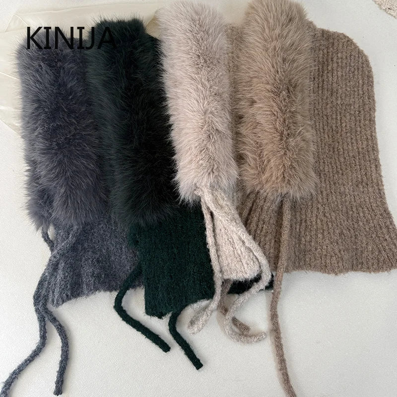 New Balaclava Women's Winter Wool Knitted Hat Ski Windproof Hat Thick Plush Fluffy Beanies Hood Pullover Hats for Riding Outdoor