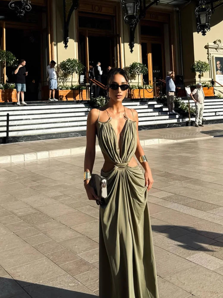 Women’s Elegant V-Neck Loose Maxi Dress