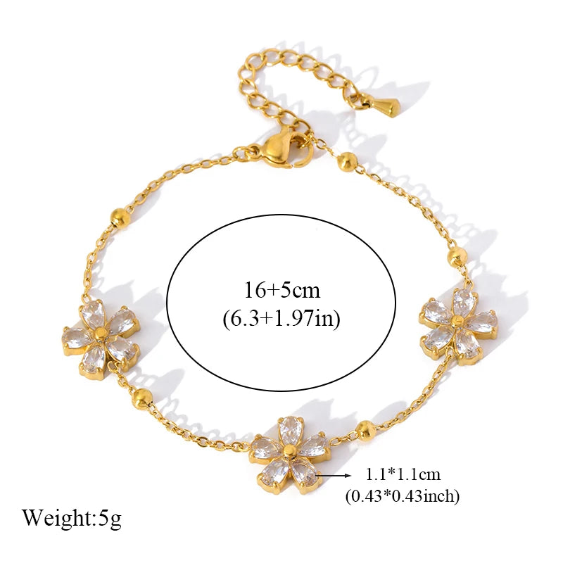 EILIECK 316L Stainless Steel White Zirconia Flower Petal Necklace Bracelet & Earrings Set for Women – Trendy Jewelry Party Gift