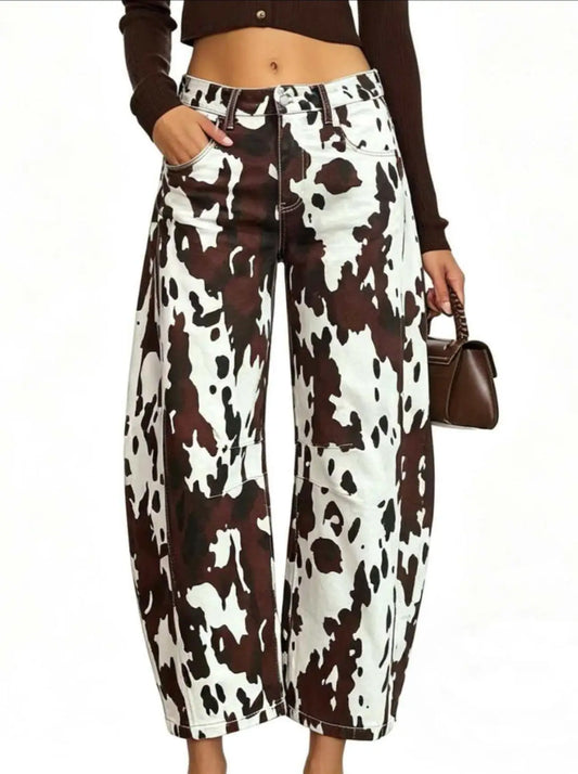Women’s High-Waist Cow Print Jeans