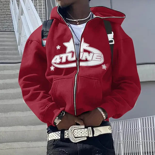 Men’s Hip Hop Printed Zip Hoodie