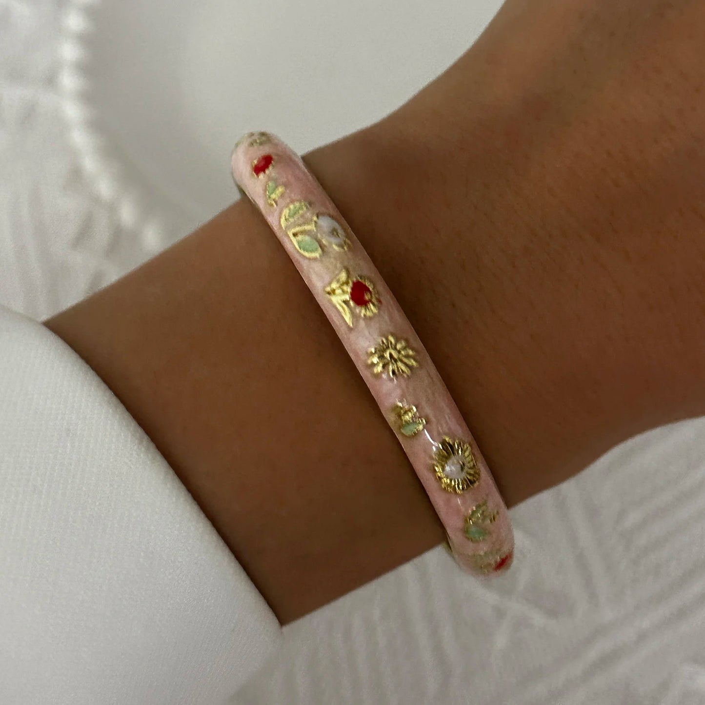 Elegant Enamel Flower Bracelet for Women – Retro Gold-Plated Evil Eye Floral Zircon Bangle, Vintage Party Jewelry