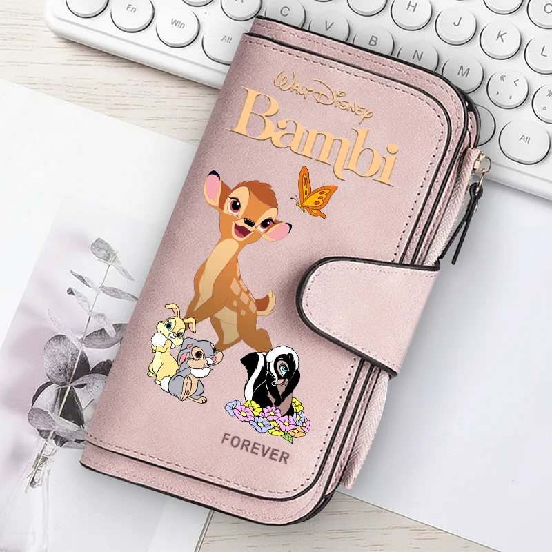 Bambi Long Zip Wallet for Women – Cute Cartoon Multi-Card Large Capacity Kawaii Clutch Bag, Soft Texture Fashion Purse