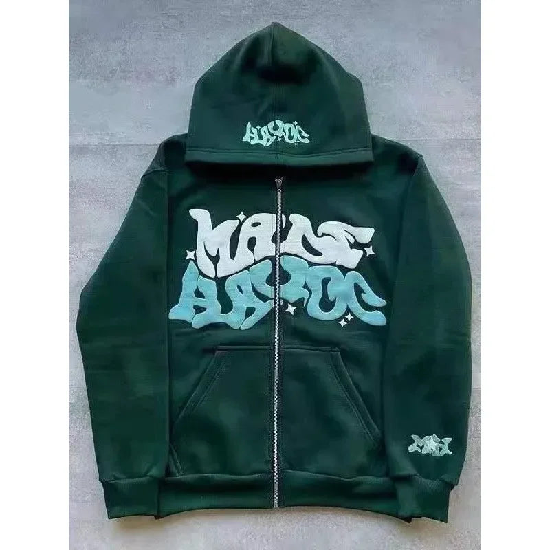 Unisex Printed Fleece Zip Hoodie
