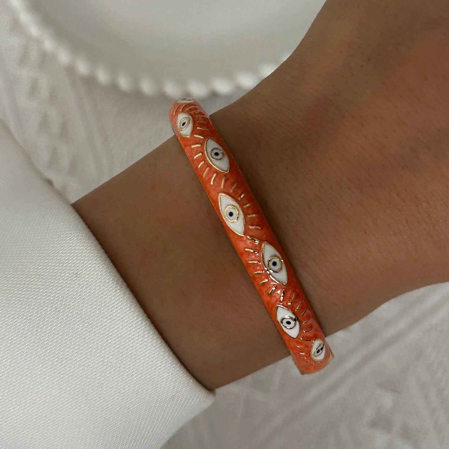 Elegant Enamel Flower Bracelet for Women – Retro Gold-Plated Evil Eye Floral Zircon Bangle, Vintage Party Jewelry