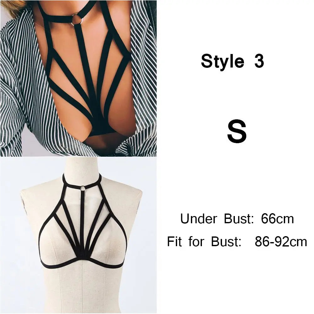 Fashion  Women's Sexy Black Lingerie Hollow Caged Harness Bra Tops Push Up Bralette Bustier Belt Bra
