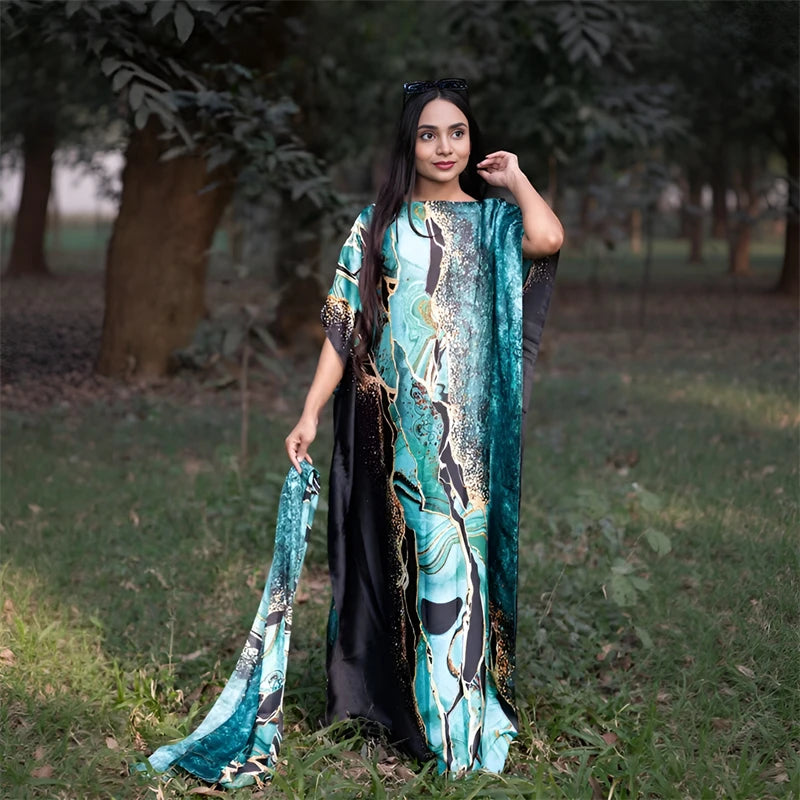 Women’s Printed Loose Maxi Abaya Dress