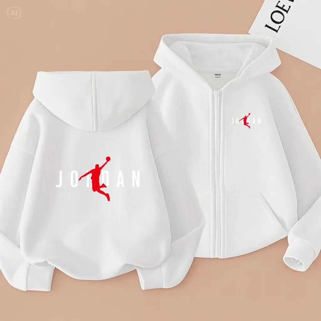 Kids Basketball Star Print Zipper Hoodie Sweatshirt for Boys and Girls 3-12 Years