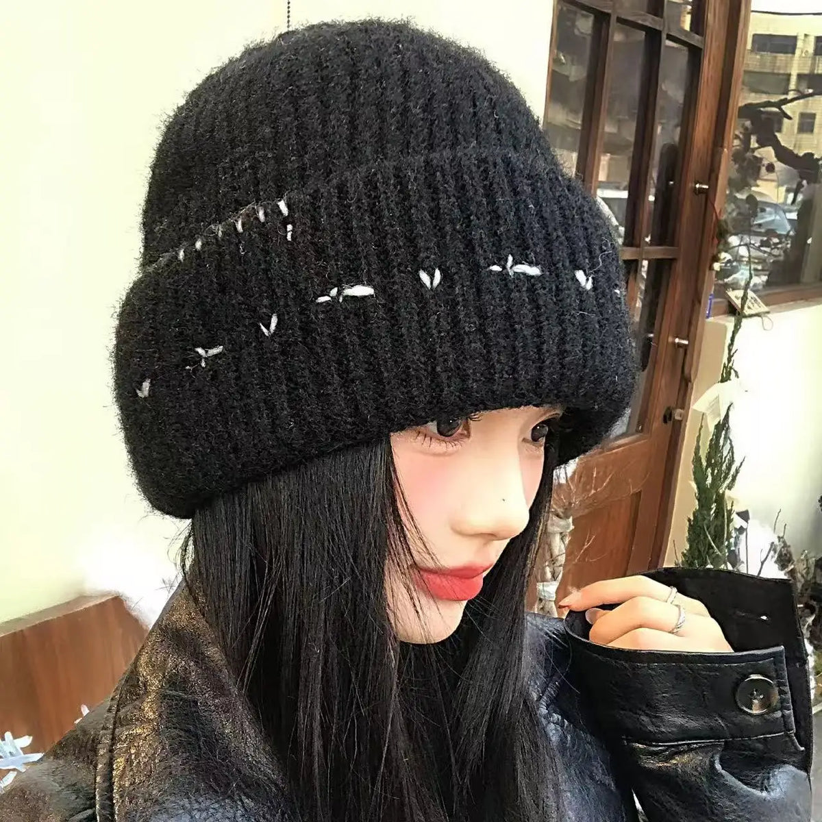 Women's Knit Thicken Beanie Winter Hat Soft Warm Stretchy Headwear Versatile Fashion Outdoor Cold Weather Ear Protecion Cap