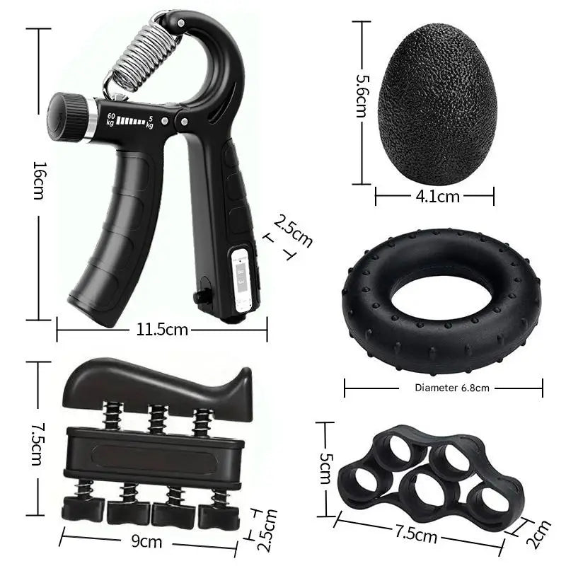 Hand Grip Strength Trainer Set with Finger Exerciser, Grip Ring, Finger Stretcher & Stress Relief Ball for Hand and Forearm Training