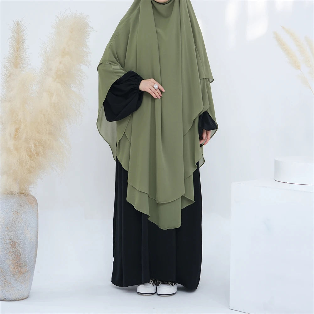 Women’s Elegant Chiffon Khimar & Abaya Set