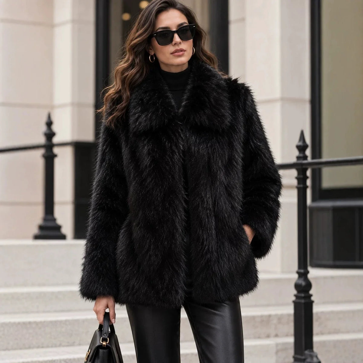 Women's Luxury Long Faux Fox Fur Coat