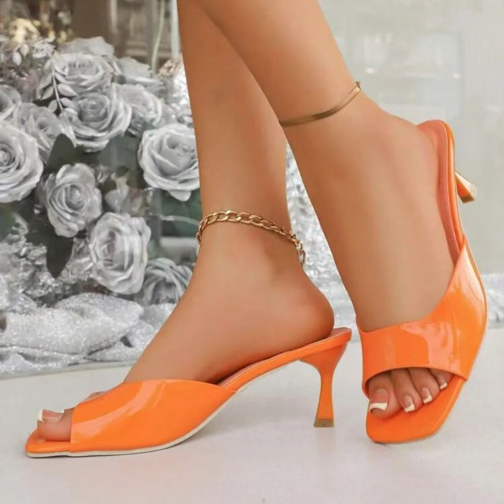 Women’s Elegant Peep Toe Stiletto Heel Sandals Slip-On Open Toe Mid Heel Summer Office Party Dress Shoes