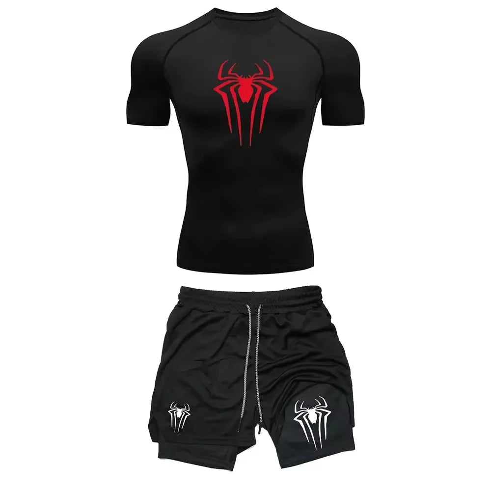 Men’s Spider Print Compression Workout Set