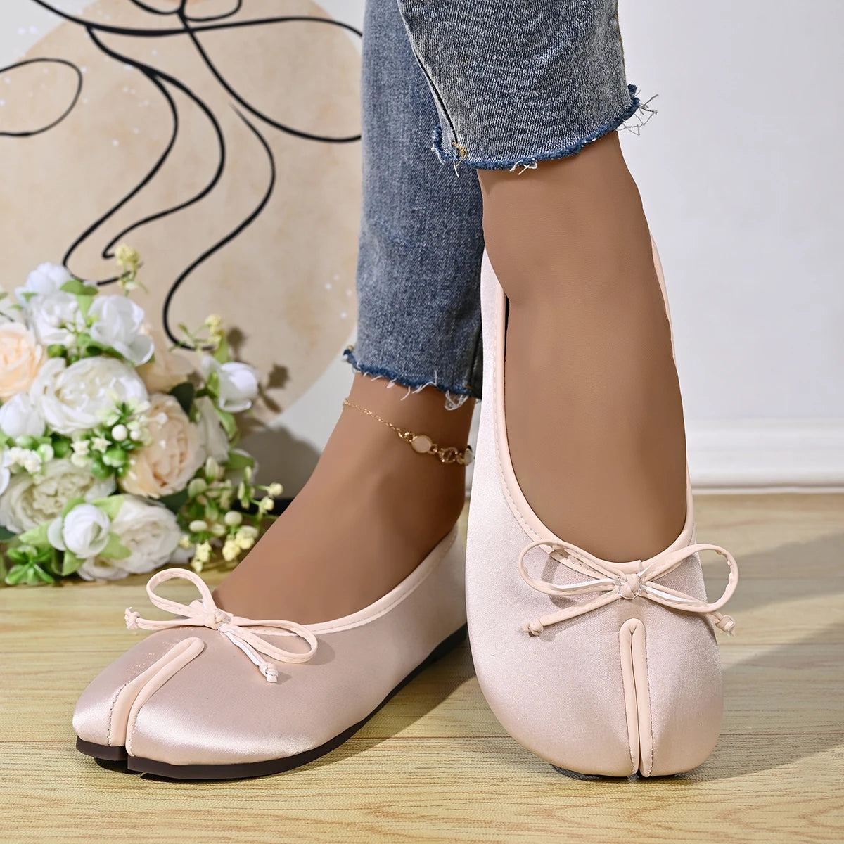 Soft Split Toe Tabi Ballet Flats Women Bowknot Leather Round Toe Ballerina Shoes Low Heel Slip On Loafers Casual Moccasins 2026