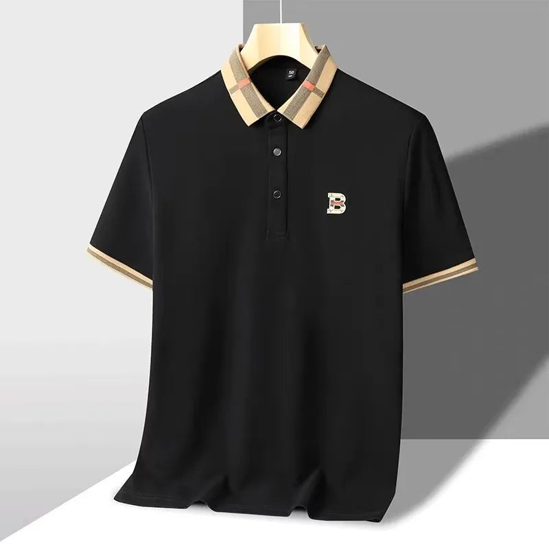 Luxury brand logo short sleeve polo shirt men summer new high-end silk cotton breathable Paul T-shirt fashion casual men's wear