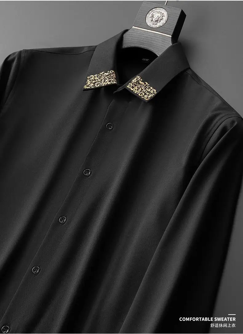 Japanese Style Light Luxury Summer Men's Square Collar Embroid Single Breasted Fashion Casual Long Sleeve Loose Shirts Tops