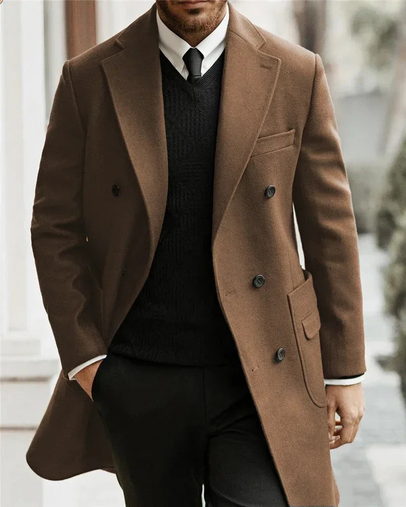 Modern Man Trench Coat Customized Full Man Terno Fashion Notched Lapel Double Breasted Elegant Men's Winter Jacket Men Jacket
