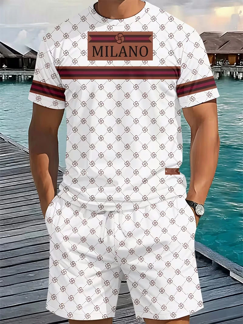 Summer Daily Comfortable Man's Clothing 2 Pieces Set for Man Matching Sets Stripe T-shirt and Shorts 2 Piece Set Men's Tracksuit