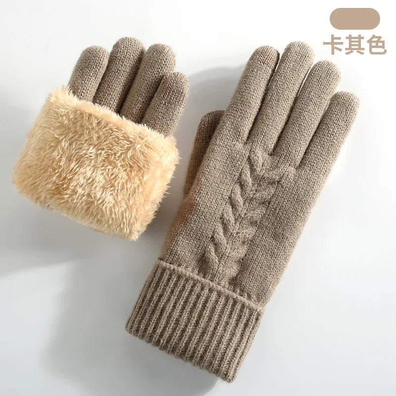 Knitted gloves for men and women for winter double layer plus velvet thickened warm and cold jacquard Amazon fashion touch scree