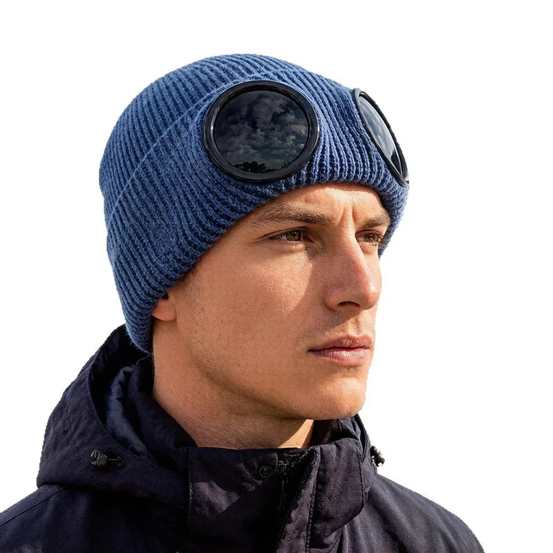 Men Women Winter Plus Plush Thicker Warmer Bonnet Ladies Casual Cap Acrylic Knitted Warm Goggles Hats Skullies Beanies R82
