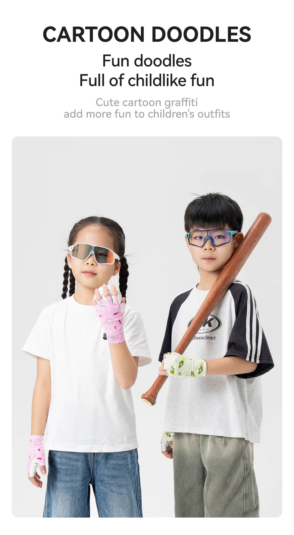 ROCKBROS Children Sports Gloves Non-Slip Wear-Resistant with SBR Palm Pads Cycling Gloves Childlike Graffiti Bike Riding Gloves