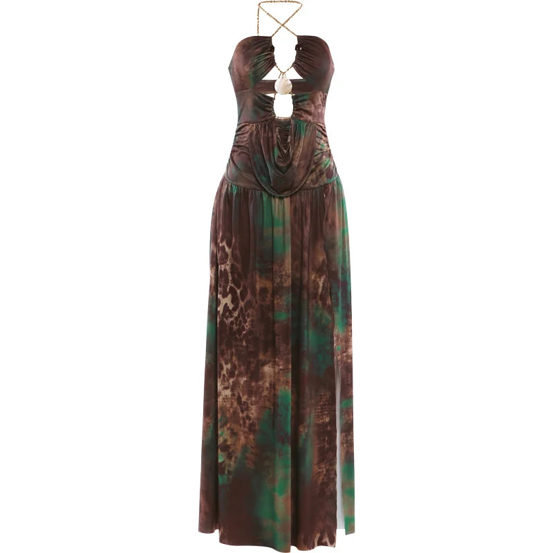 Women’s Elegant Hollow-Out Halter Maxi Dress.
