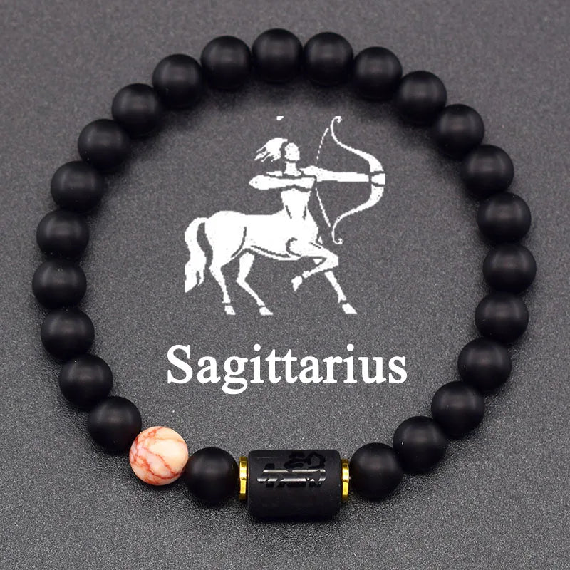 12 Zodiac Constellation Signs Bracelet for Men & Women – Natural Tiger Eye Stone Beaded Bracelet, Leo Taurus Charm Couple Jewelry