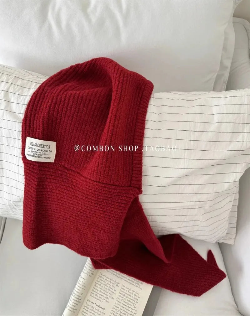 Oversize Hood Scarf Balaclava Hat Winter Ear Protection Windproof Warm Balaclava Hats Women Fashion Hat and Scarf Skullies Beani