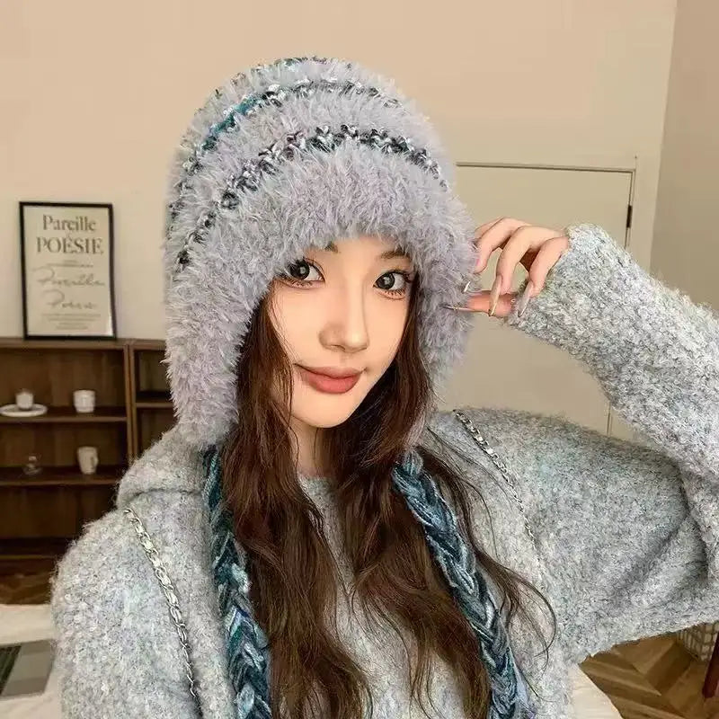 1pc Winter Warm Peruvian Cover Ears Beanie Hat for Women,Ear Flap Sherpa Ski Snow Hats Knit Fleece Lined Skull Cap for Daliywear