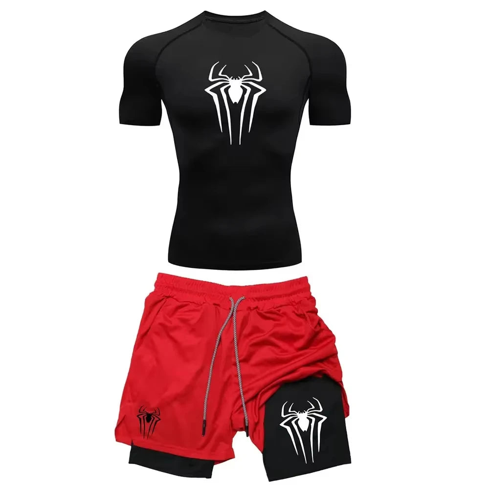 Men’s Spider Print Compression Workout Set