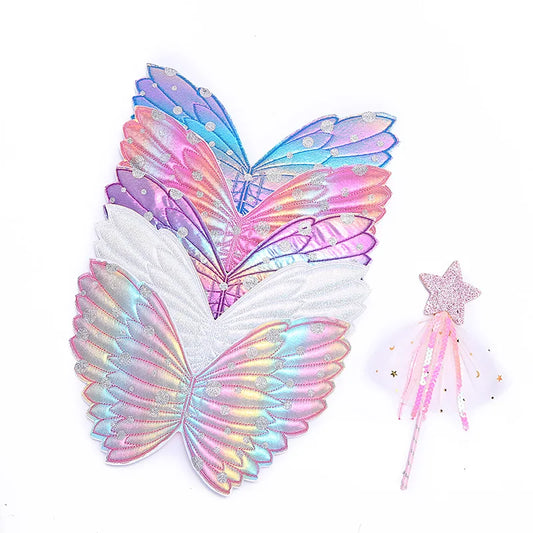 Girls Rainbow Butterfly Wings & Wand Set