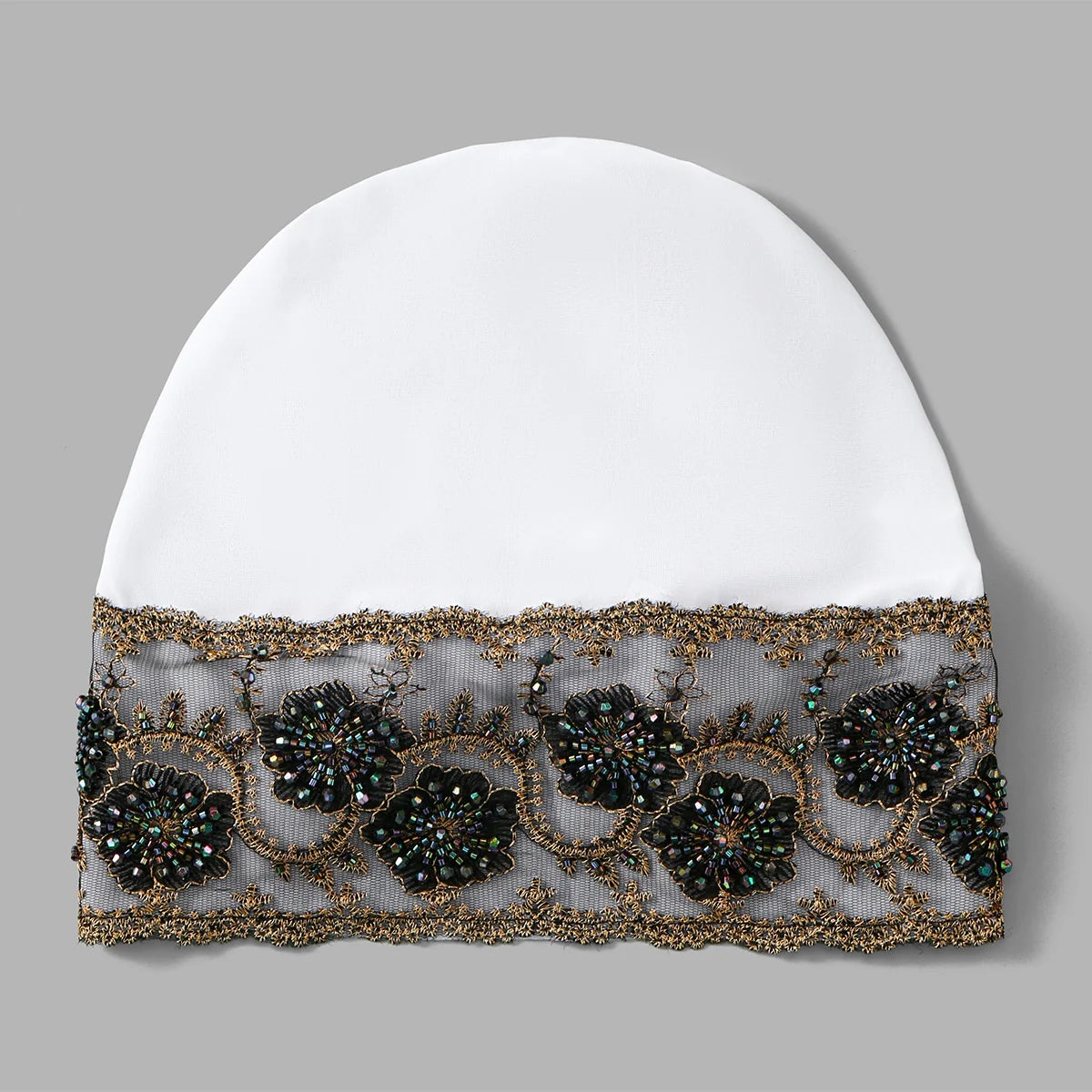 Women’s Luxury Pearl Embroidered Mesh Hijab Cap