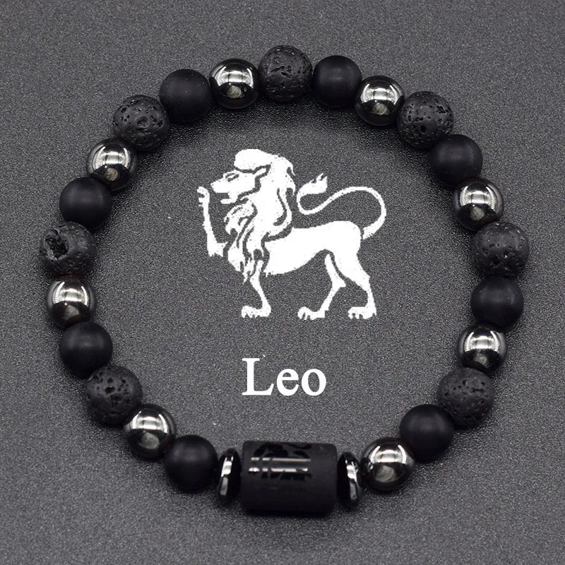 12 Zodiac Constellation Signs Bracelet for Men & Women – Natural Tiger Eye Stone Beaded Bracelet, Leo Taurus Charm Couple Jewelry