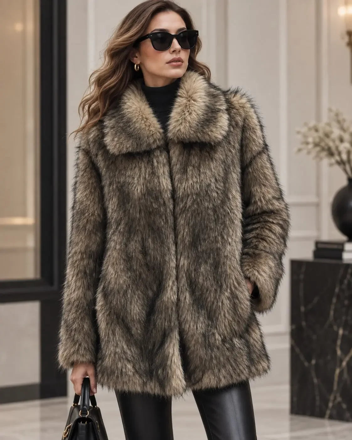 Women's Luxury Long Faux Fox Fur Coat