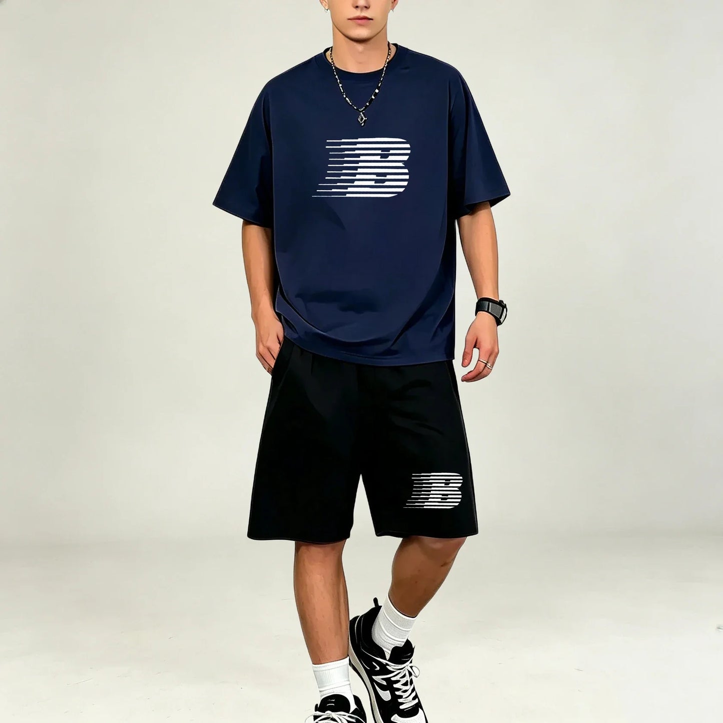 Men's Quick Dry Oversized T-Shirt and Drawstring Sport Shorts Set
