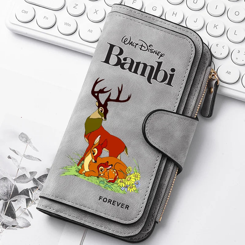 Bambi Long Zip Wallet for Women – Cute Cartoon Multi-Card Large Capacity Kawaii Clutch Bag, Soft Texture Fashion Purse