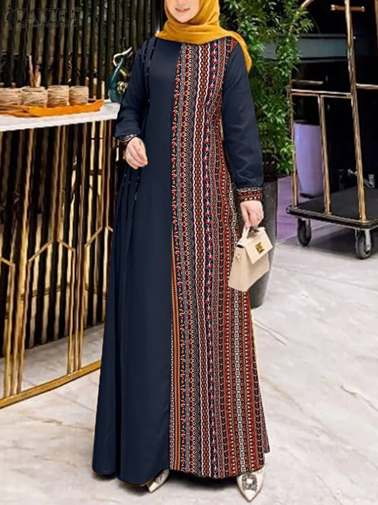 Women’s ZANZEA Ethnic Printed Patchwork Maxi Dress