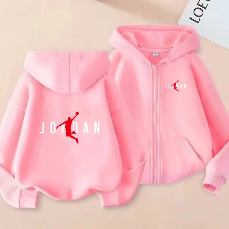 Kids Basketball Star Print Zipper Hoodie Sweatshirt for Boys and Girls 3-12 Years