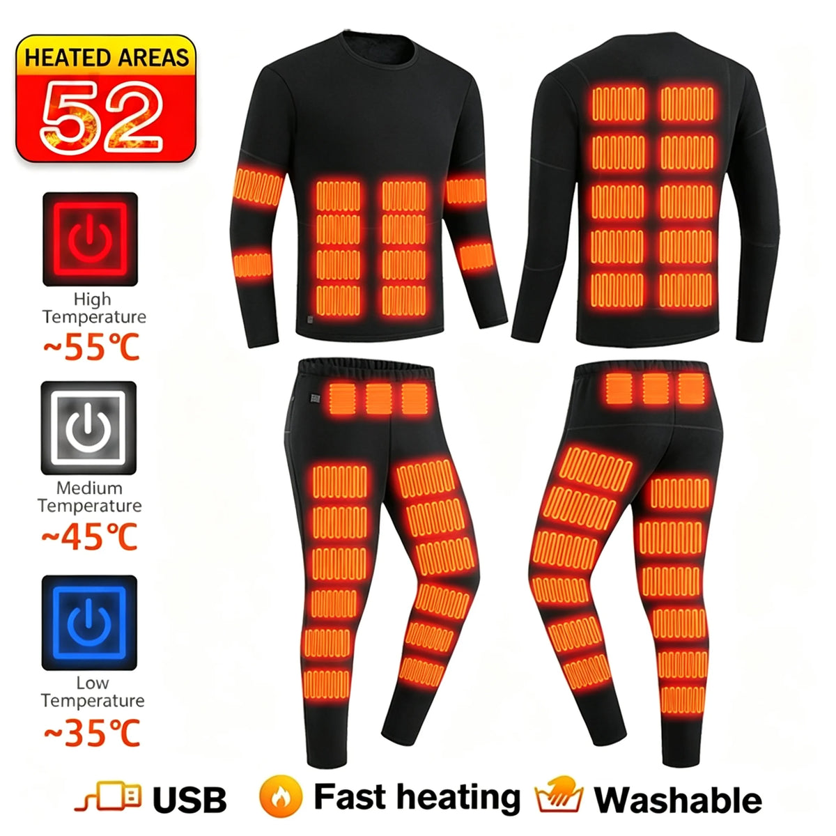 Unisex USB Heated Thermal Jacket – 52 Heating Zones