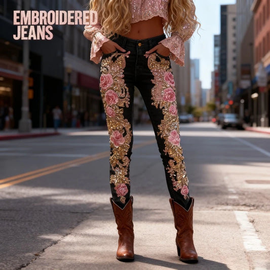 Women’s 3D Floral Slim-Fit Denim Jeans