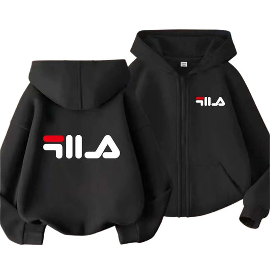 Kids Letter Print Zipper Hooded Sweatshirt for Boys and Girls