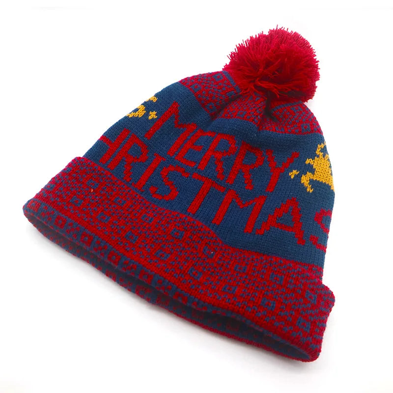 New Winter Warm Snowflake Pompom Knitted Wool Hats Fashion for Women Men Lover Couple Chirstmas Beanies Valentine's Day Gift Cap