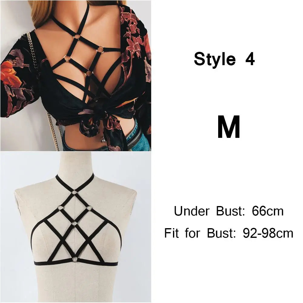 Fashion  Women's Sexy Black Lingerie Hollow Caged Harness Bra Tops Push Up Bralette Bustier Belt Bra