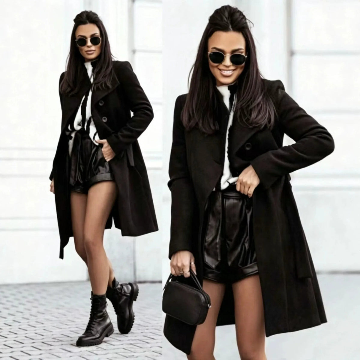 Women's Elegant Belted Long Coat