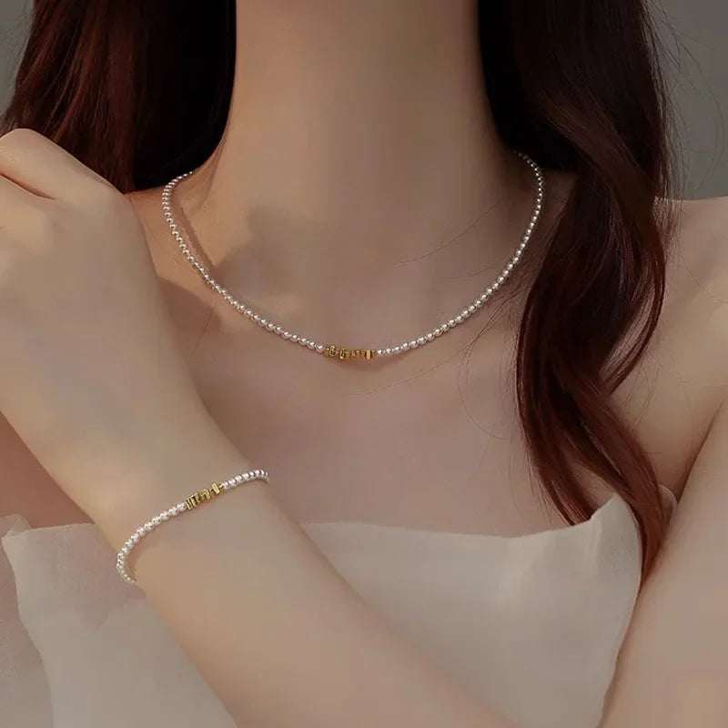 Minar Exquisite 14K Gold-Plated Copper Beaded Choker Necklace with Imitation Pearls, Elegant Women’s Birthday Gift