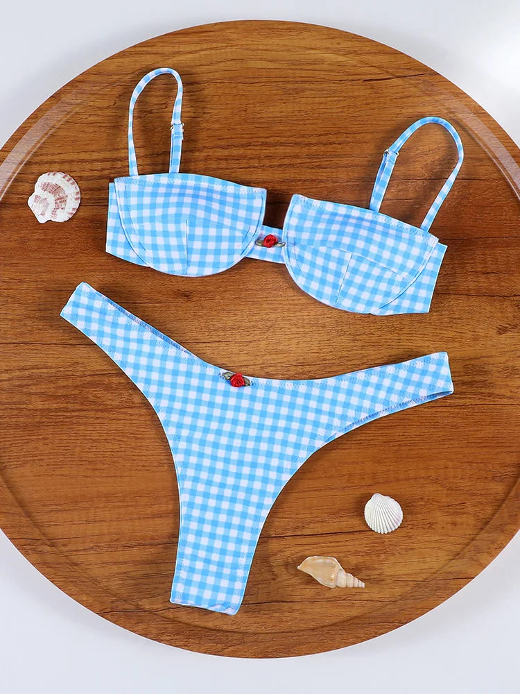 ZRTAK Sexy Bikinis Triangle Micro Swimwear Women Bathing Suit Pleated Blue Swimsuit Females Bikini Sets Thong Biquinis