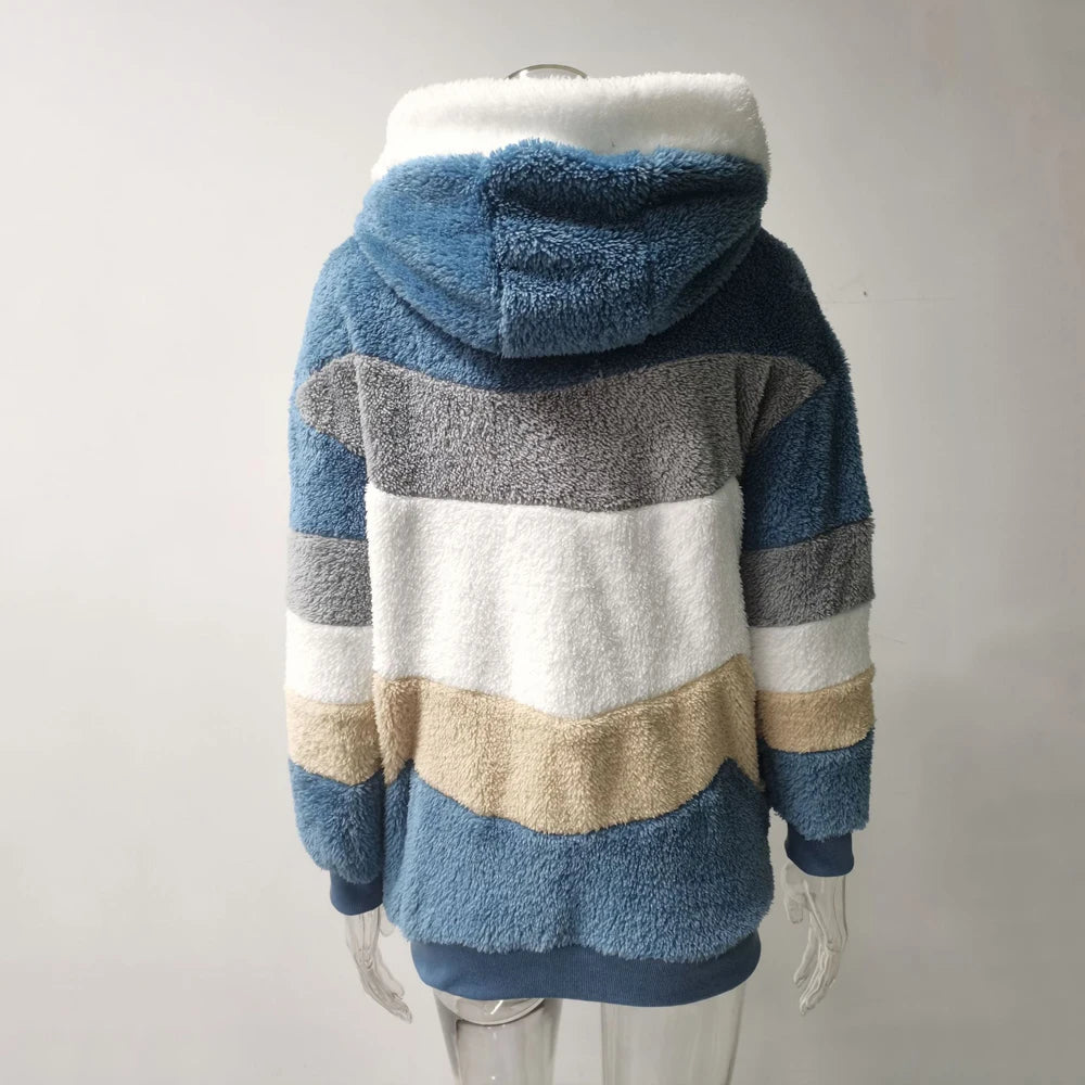 Women's Hooded Plaid Patchwork Winter Jacket