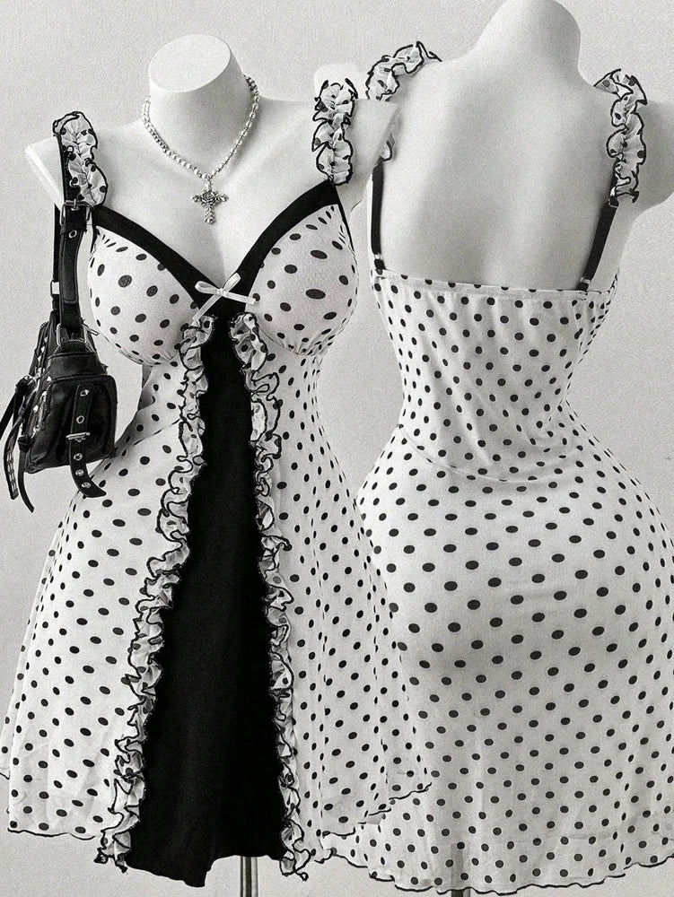 Women’s Y2K Polka Dot Bow Mini Dress